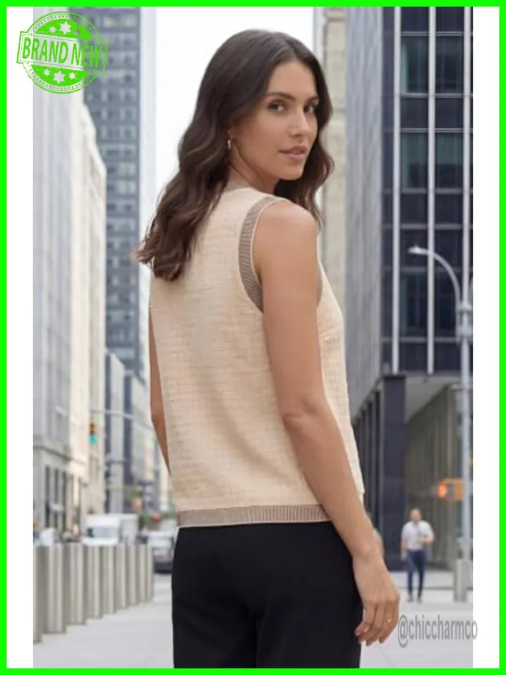 100% Cotton Crewneck Button Front Sweater Vest, Sleeveless